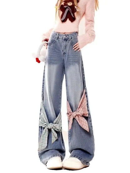 Patchwork with Bow Tie Wide Leg Pants - Wicked Vixsin