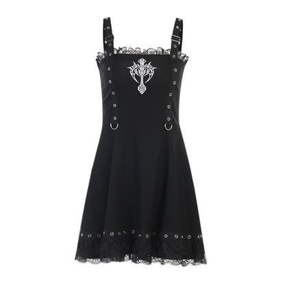 Dark Webbing A-line Lace Vest Dress